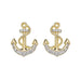 Ship anchor Gold with crystal accents  Shanore stud earrings on a white background 