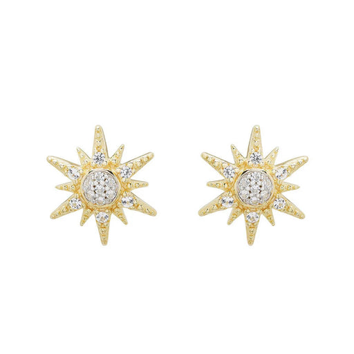 white Sapphire Sun Earrings on a white background
