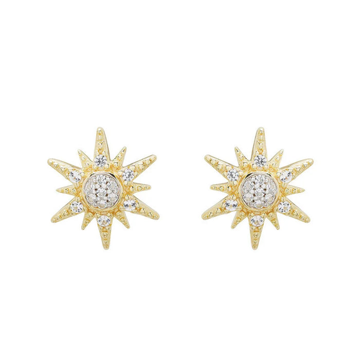 white Sapphire Sun Earrings on a white background