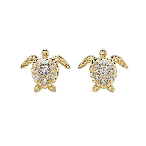 White Sapphire Turtle Earrings on a white background
