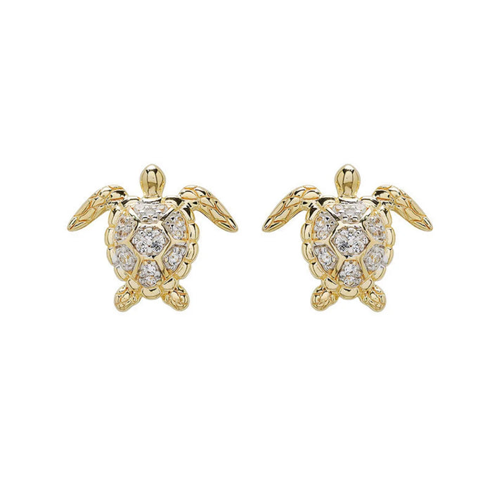 White Sapphire Turtle Earrings on a white background