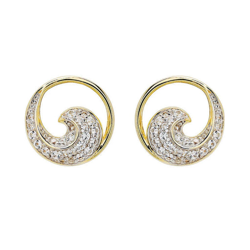Wave shaped earring with diamond accents on a white background