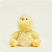 Yellow plush duck toy on a white background