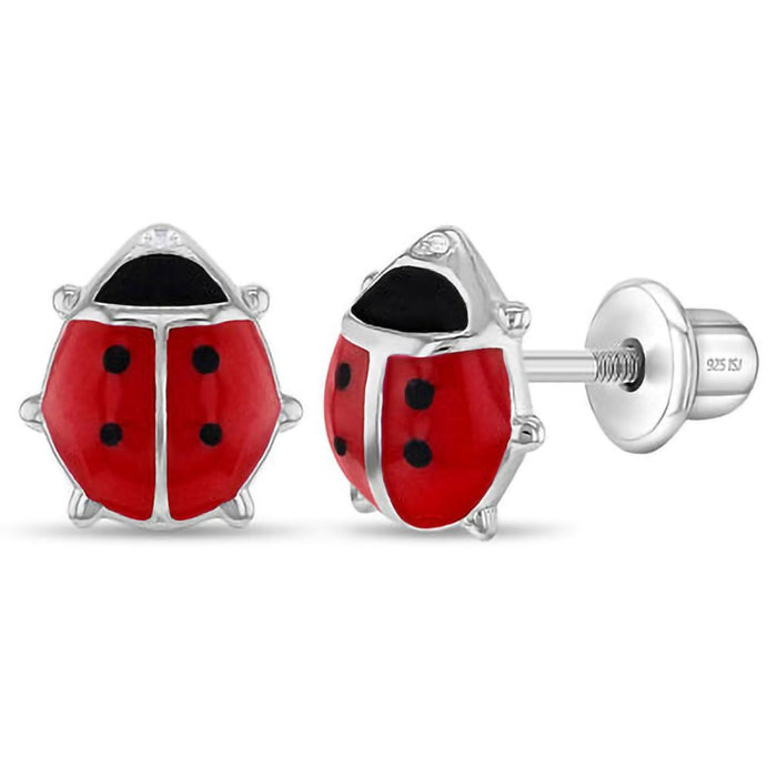 In Season Jewelry : Adorable Enamel Ladybug Girl Earrings - Red - In Season Jewelry : Adorable Enamel Ladybug Girl Earrings - Red