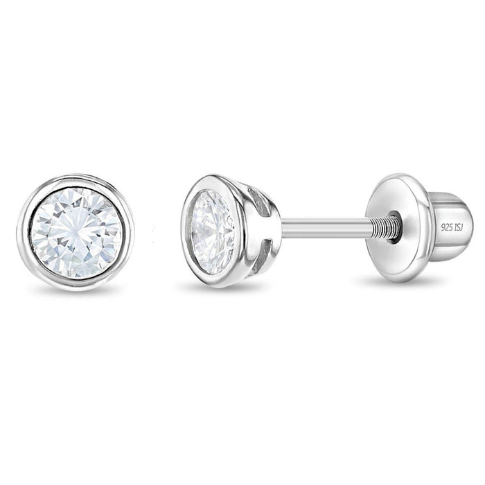 In Season Jewelry : Bezel Set Solitaire Girl Earrings - Clear - In Season Jewelry : Bezel Set Solitaire Girl Earrings - Clear