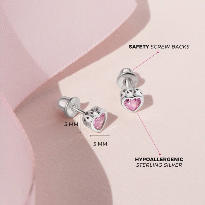 In Season Jewelry : CZ Birthstone Heart Girls Earrings - April - In Season Jewelry : CZ Birthstone Heart Girls Earrings - April