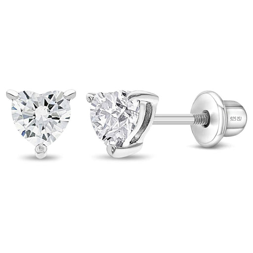 In Season Jewelry : CZ Birthstone Heart Solitaire Children Earrings - In Season Jewelry : CZ Birthstone Heart Solitaire Children Earrings