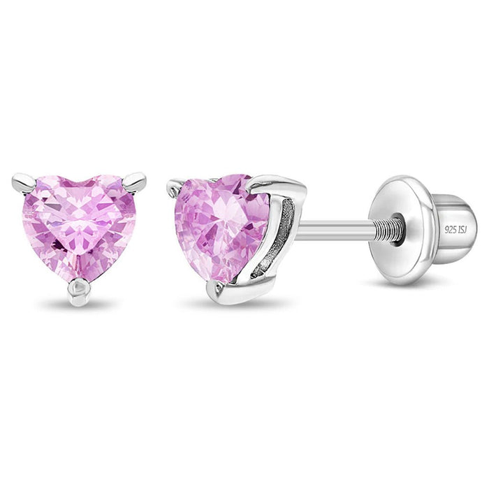 In Season Jewelry : CZ Birthstone Heart Solitaire Children Earrings - In Season Jewelry : CZ Birthstone Heart Solitaire Children Earrings