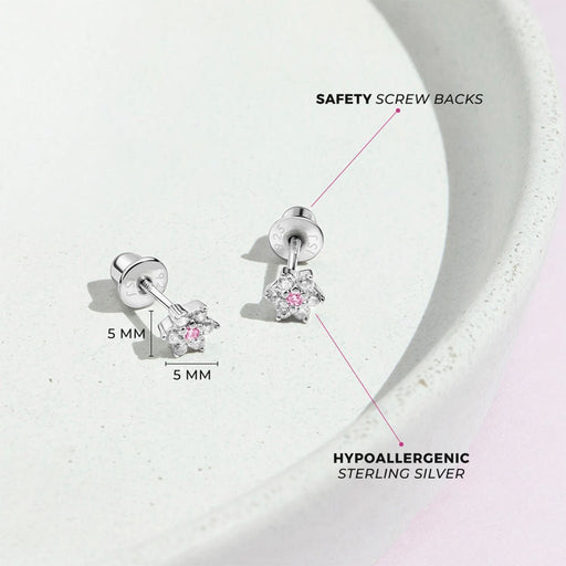 In Season Jewelry : CZ Cluster Flower Girls Earrings - Clear and Pink - In Season Jewelry : CZ Cluster Flower Girls Earrings - Clear and Pink