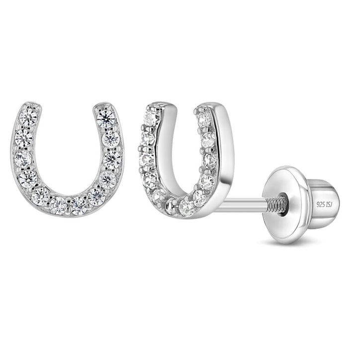 In Season Jewelry : CZ Jeweled Horseshoe Child Earrings - Clear - In Season Jewelry : CZ Jeweled Horseshoe Child Earrings - Clear