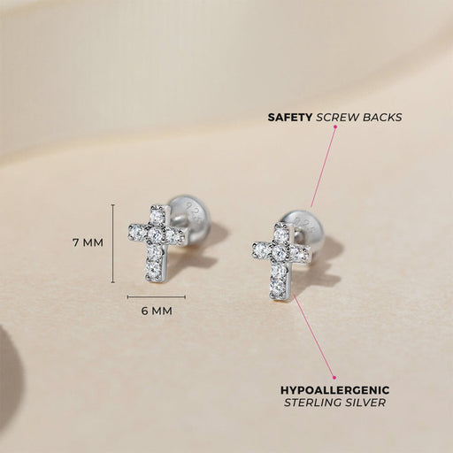 In Season Jewelry : CZ The Perfect Cross Girl Earrings - Clear - In Season Jewelry : CZ The Perfect Cross Girl Earrings - Clear