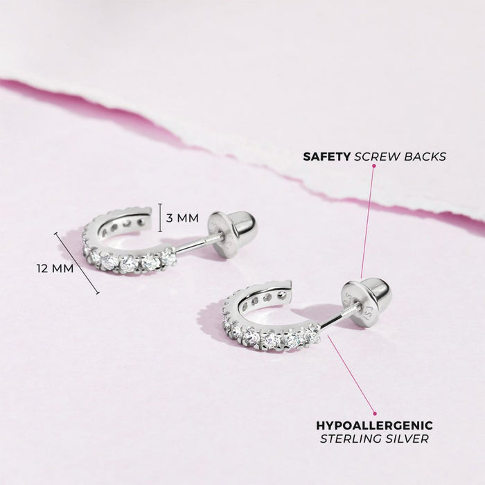 In Season Jewelry : Half CZ Hoop Teen Earrings - In Season Jewelry : Half CZ Hoop Teen Earrings