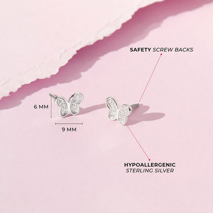 In Season Jewelry : Petite CZ Butterfly Girl Earrings - Clear - In Season Jewelry : Petite CZ Butterfly Girl Earrings - Clear