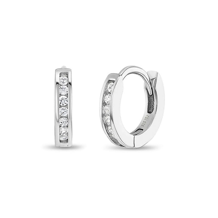 In Season Jewelry : Small Channel Set CZ Hoop Earrings - Clear - In Season Jewelry : Small Channel Set CZ Hoop Earrings - Clear