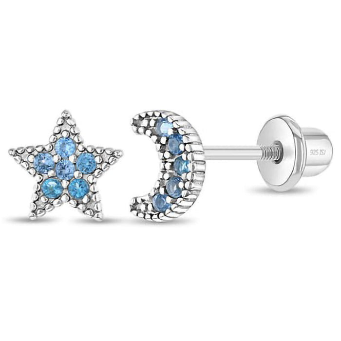 In Season Jewelry : Star & Moon CZ Girl Earrings - In Season Jewelry : Star & Moon CZ Girl Earrings