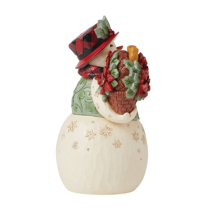 Jim Shore : Highland Glen Snowman Basket Figurine - Jim Shore : Highland Glen Snowman Basket Figurine