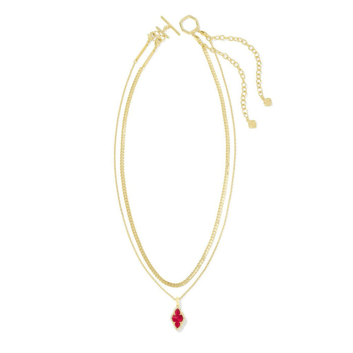 Kendra Scott : Abbie Gold Pave Frame Multi Strand Necklace in Cranberry Illusion - Kendra Scott : Abbie Gold Pave Frame Multi Strand Necklace in Cranberry Illusion