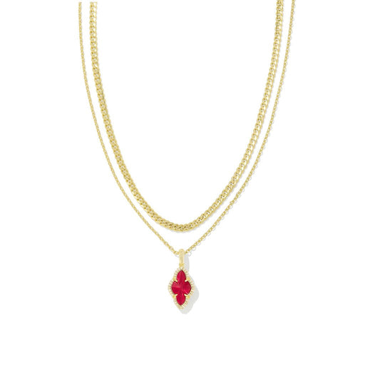 Kendra Scott : Abbie Gold Pave Frame Multi Strand Necklace in Cranberry Illusion - Kendra Scott : Abbie Gold Pave Frame Multi Strand Necklace in Cranberry Illusion