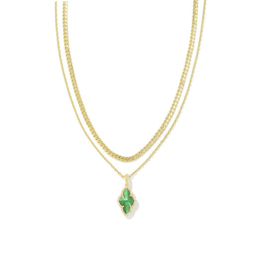 Kendra Scott : Abbie Gold Pave Frame Multi Strand Necklace in Green Illusion - Kendra Scott : Abbie Gold Pave Frame Multi Strand Necklace in Green Illusion