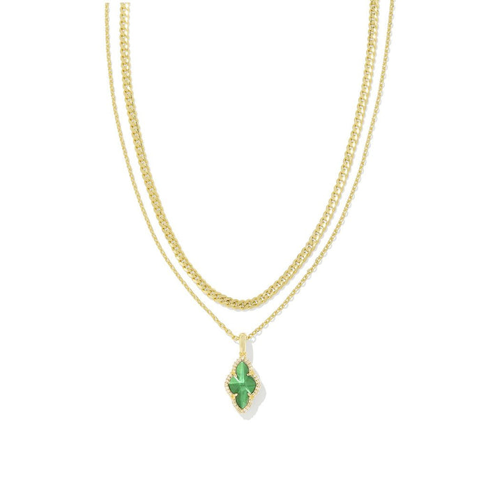 Kendra Scott : Abbie Gold Pave Frame Multi Strand Necklace in Green Illusion - Kendra Scott : Abbie Gold Pave Frame Multi Strand Necklace in Green Illusion