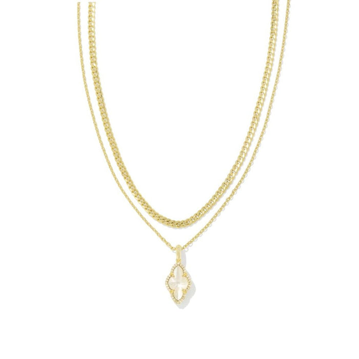 Kendra Scott : Abbie Gold Pave Frame Multi Strand Necklace in Ivory Mother of Pearl - Kendra Scott : Abbie Gold Pave Frame Multi Strand Necklace in Ivory Mother of Pearl