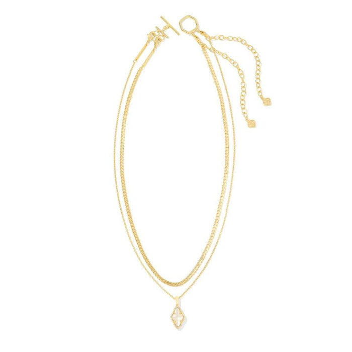 Kendra Scott : Abbie Gold Pave Frame Multi Strand Necklace in Ivory Mother of Pearl - Kendra Scott : Abbie Gold Pave Frame Multi Strand Necklace in Ivory Mother of Pearl