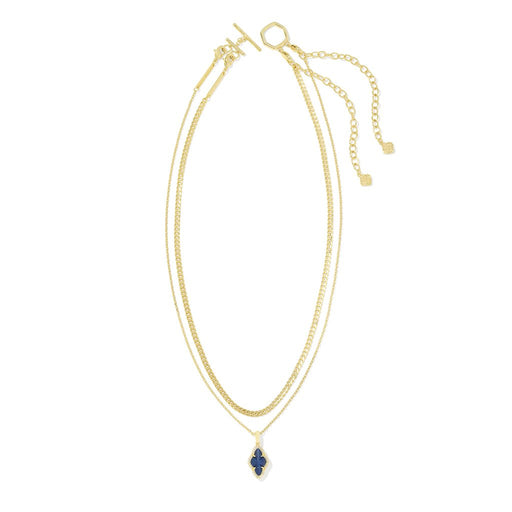 Kendra Scott : Abbie Gold Pave Frame Multi Strand Necklace in Navy Abalone - Kendra Scott : Abbie Gold Pave Frame Multi Strand Necklace in Navy Abalone