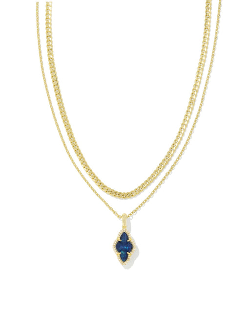 Kendra Scott : Abbie Gold Pave Frame Multi Strand Necklace in Navy Abalone - Kendra Scott : Abbie Gold Pave Frame Multi Strand Necklace in Navy Abalone