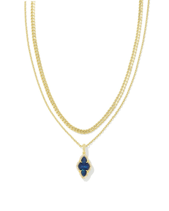 Kendra Scott : Abbie Gold Pave Frame Multi Strand Necklace in Navy Abalone - Kendra Scott : Abbie Gold Pave Frame Multi Strand Necklace in Navy Abalone