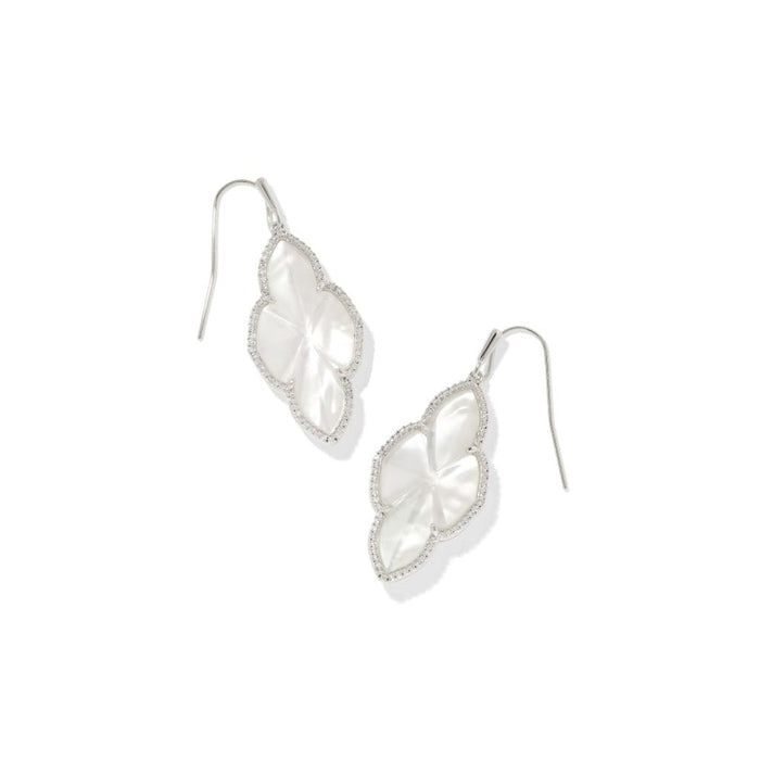 Kendra Scott : Abbie Silver Pave Frame Drop Earrings in Ivory Mother - of - Pearl - Kendra Scott : Abbie Silver Pave Frame Drop Earrings in Ivory Mother - of - Pearl