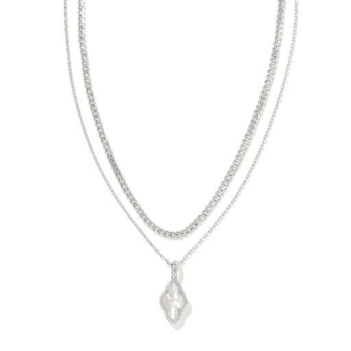 Kendra Scott : Abbie Silver Pave Frame Multi Strand Necklace in Ivory Mother of Pearl - Kendra Scott : Abbie Silver Pave Frame Multi Strand Necklace in Ivory Mother of Pearl