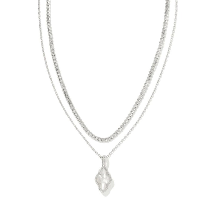 Kendra Scott : Abbie Silver Pave Frame Multi Strand Necklace in Ivory Mother of Pearl - Kendra Scott : Abbie Silver Pave Frame Multi Strand Necklace in Ivory Mother of Pearl