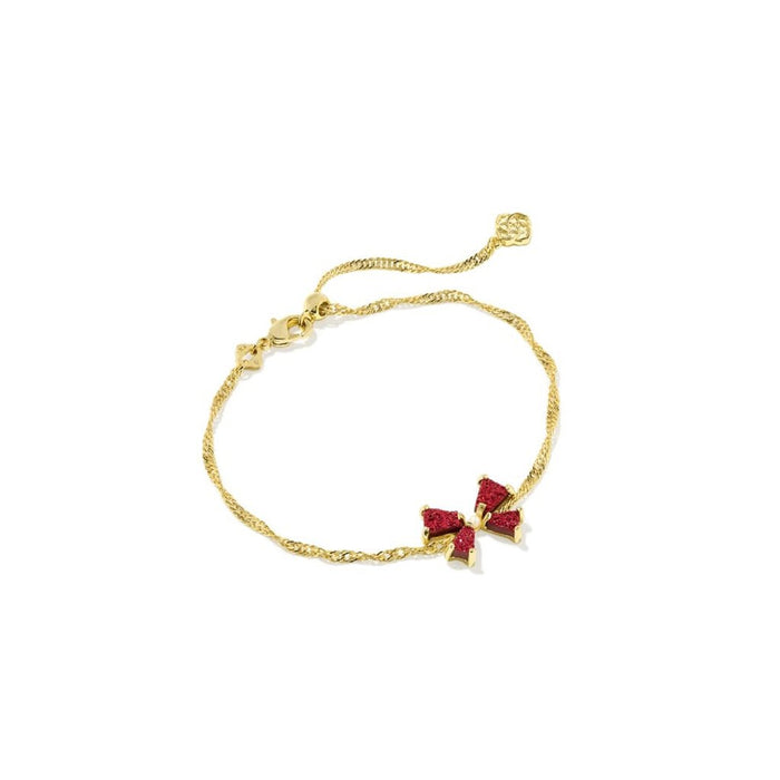 Kendra Scott : Blair Gold Bow Small Delicate Chain Bracelet in Bright Red Drusy - Kendra Scott : Blair Gold Bow Small Delicate Chain Bracelet in Bright Red Drusy