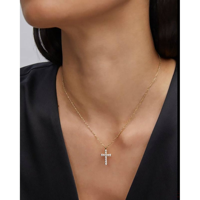 Kendra Scott : Cross Gold Pendant Necklace in White Crystal - Kendra Scott : Cross Gold Pendant Necklace in White Crystal