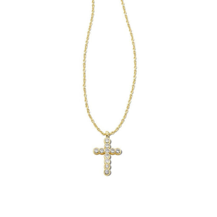 Kendra Scott : Cross Gold Pendant Necklace in White Crystal - Kendra Scott : Cross Gold Pendant Necklace in White Crystal