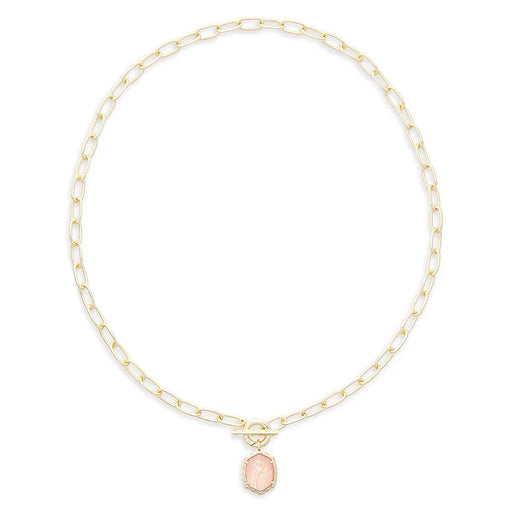 Kendra Scott : Daphne Convertible Gold Link and Chain Necklace in Light Pink Iridescent Abalone - Kendra Scott : Daphne Convertible Gold Link and Chain Necklace in Light Pink Iridescent Abalone