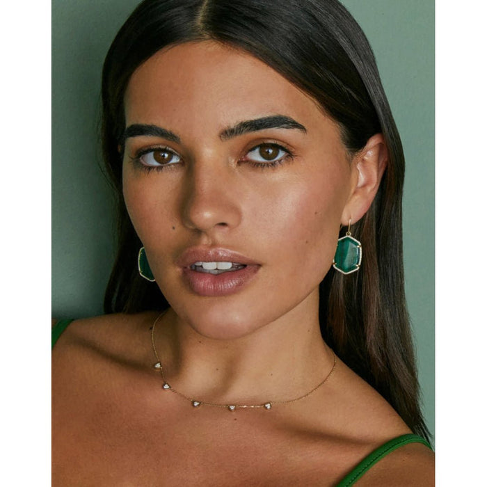 Kendra Scott : Daphne Gold Metal Pave Frame Drop Earrings in Green Malachite - Kendra Scott : Daphne Gold Metal Pave Frame Drop Earrings in Green Malachite