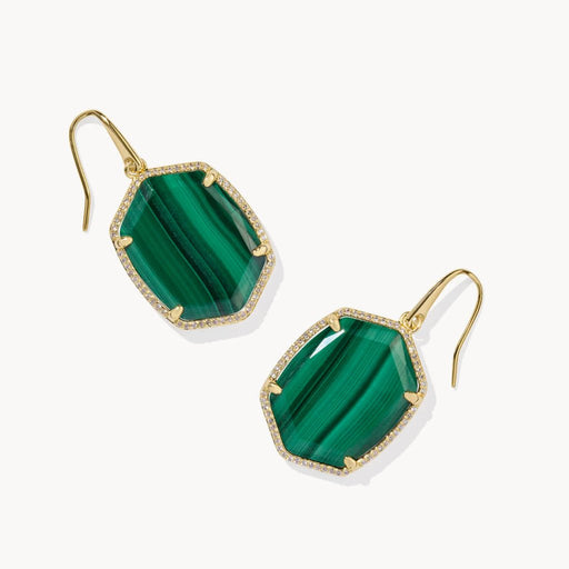 Kendra Scott : Daphne Gold Metal Pave Frame Drop Earrings in Green Malachite - Kendra Scott : Daphne Gold Metal Pave Frame Drop Earrings in Green Malachite