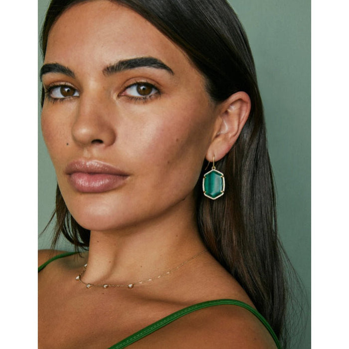 Kendra Scott : Daphne Gold Metal Pave Frame Drop Earrings in Green Malachite - Kendra Scott : Daphne Gold Metal Pave Frame Drop Earrings in Green Malachite