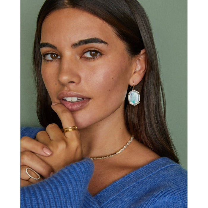 Kendra Scott : Daphne Gold Metal Pave Frame Drop Earrings in Iridescent Ivory Illusion - Kendra Scott : Daphne Gold Metal Pave Frame Drop Earrings in Iridescent Ivory Illusion