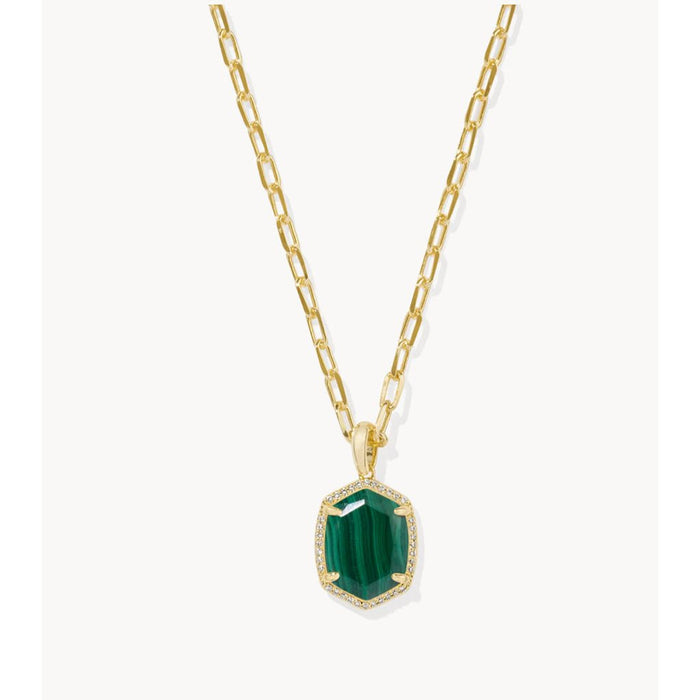 Kendra Scott : Daphne Gold Metal Pave Frame Short Pendant Necklace in Green Malachite - Kendra Scott : Daphne Gold Metal Pave Frame Short Pendant Necklace in Green Malachite