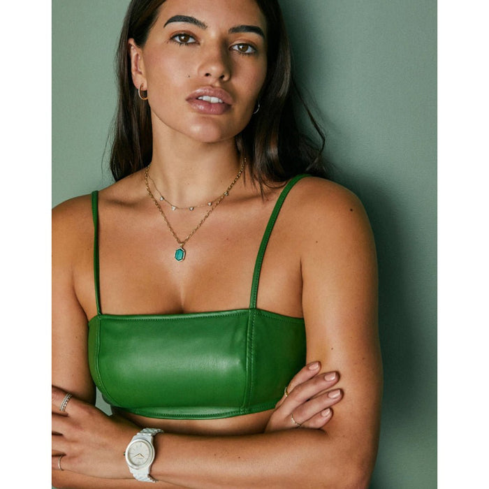 Kendra Scott : Daphne Gold Metal Pave Frame Short Pendant Necklace in Green Malachite - Kendra Scott : Daphne Gold Metal Pave Frame Short Pendant Necklace in Green Malachite