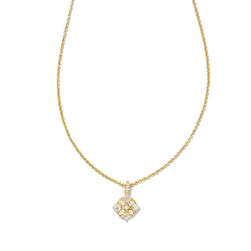 Kendra Scott : Dira Gold Crystal Short Pendant Necklace in White Crystal - Kendra Scott : Dira Gold Crystal Short Pendant Necklace in White Crystal