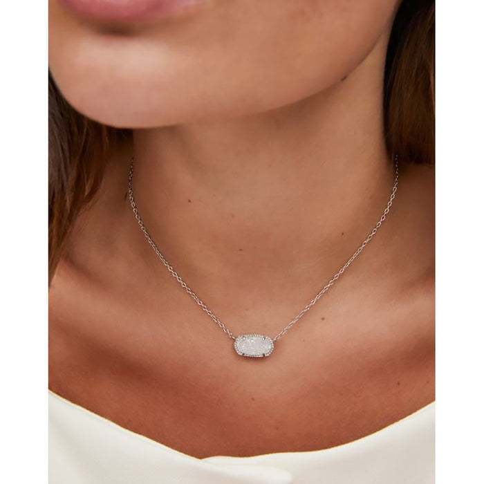 Kendra Scott : Elisa Silver Pendant Necklace in Iridescent Drusy - Kendra Scott : Elisa Silver Pendant Necklace in Iridescent Drusy