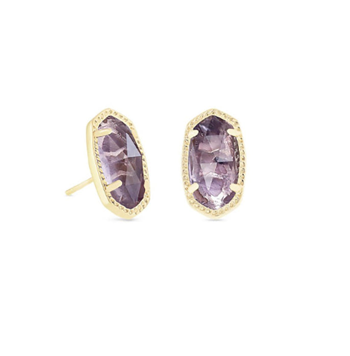 Kendra Scott : Ellie Gold Stud Earrings in Purple Amethyst - Kendra Scott : Ellie Gold Stud Earrings in Purple Amethyst