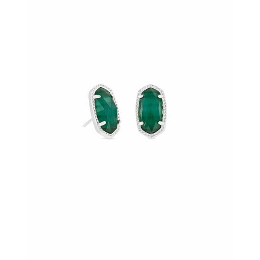 Kendra Scott : Ellie Silver Stud Earrings In Emerald Cats Eye - Kendra Scott : Ellie Silver Stud Earrings In Emerald Cats Eye