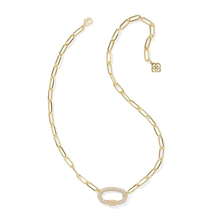 Kendra Scott : Emery Gold Link and Chain Necklace in White Crystal - Kendra Scott : Emery Gold Link and Chain Necklace in White Crystal