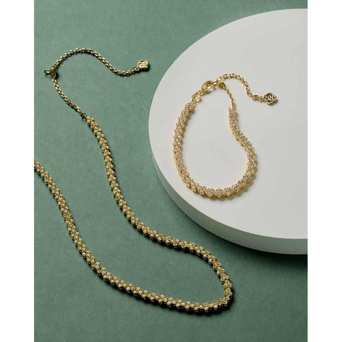 Kendra Scott : Emery Gold Tennis Necklace in White Crystal - Kendra Scott : Emery Gold Tennis Necklace in White Crystal