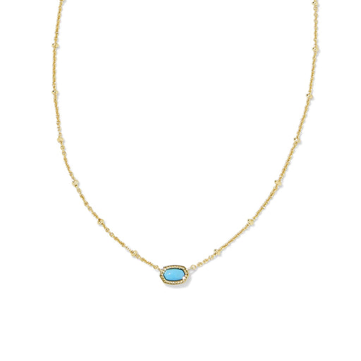 Close-up of Kendra Scott Mini Elisa turquoise magnesite pendant on gold satellite chain