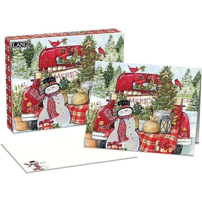 Lang : Red Truck & Snowman Boxed Christmas Cards (18 pack) - Lang : Red Truck & Snowman Boxed Christmas Cards (18 pack)